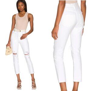 NWT AGOLDE Women’s Riley Crop High Rise Straight Jeans White Slant Distressed 27